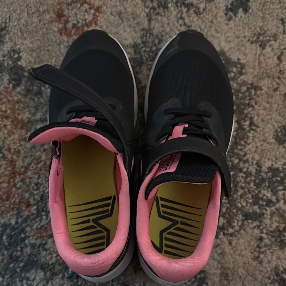 Black and Pink Sneakers with Breathable Mesh and White Midsole